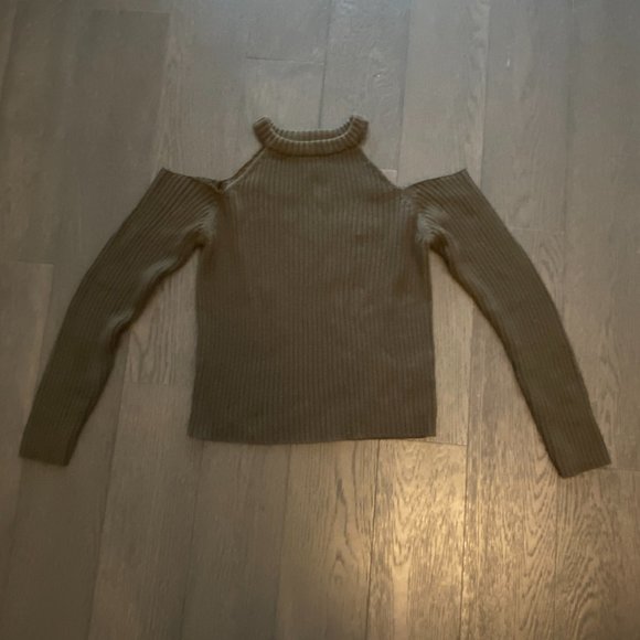 Thick Knitted Peek-A-Boo Shoulders Sweater Green'ish Brown size M Forever 21 - Picture 5 of 5